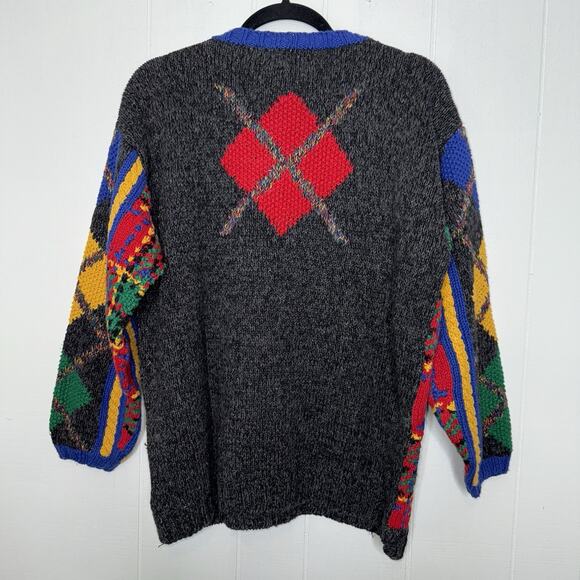 Eagle’s Eye Sport 1995 90s Vintage Men’s Hand Knit Argyle Geo Sweater Size Small - Picture 2 of 5
